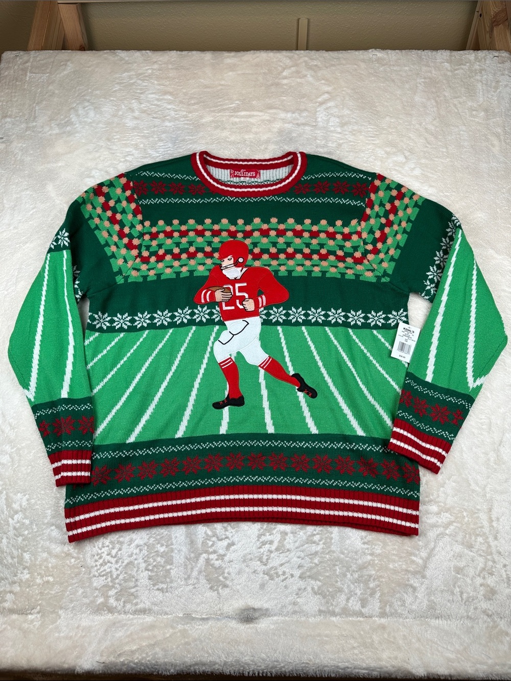 Festive Green Football Graphic Crewneck Sweater by
